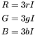 \[ \begin{aligned} R &= 3rI \\ G &= 3gI \\ B &= 3bI \\ \end{aligned} \]